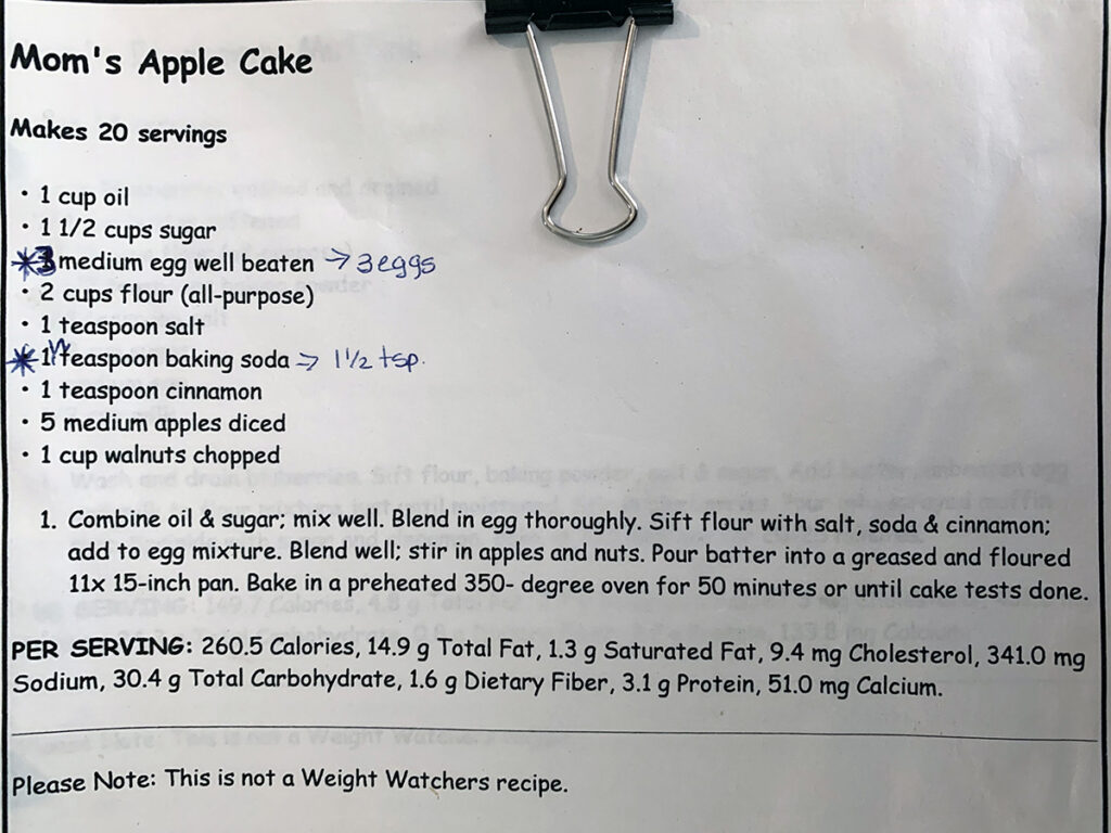 Mom's Apple Cake Recipe Printed